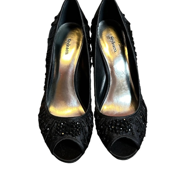Style&co. Womens Black Ruched Satin Peep-Toe Heels Glam & Elegant Size 9 - Picture 2 of 8